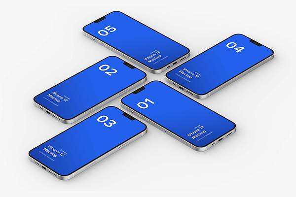 多视图iPhone12手机ui界面设计App贴图样机素材展示效果模板