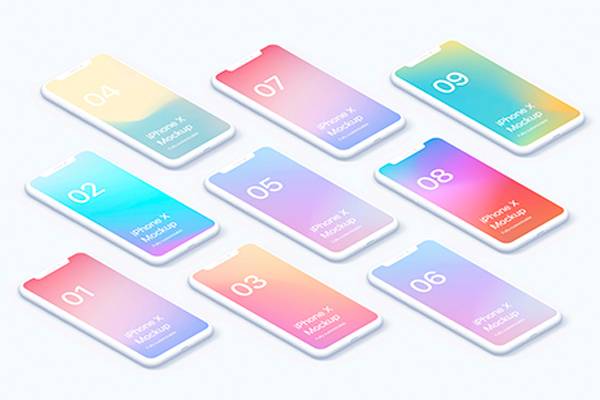 多视图iPhone X 白模手机App贴图样机素材展示效果模板