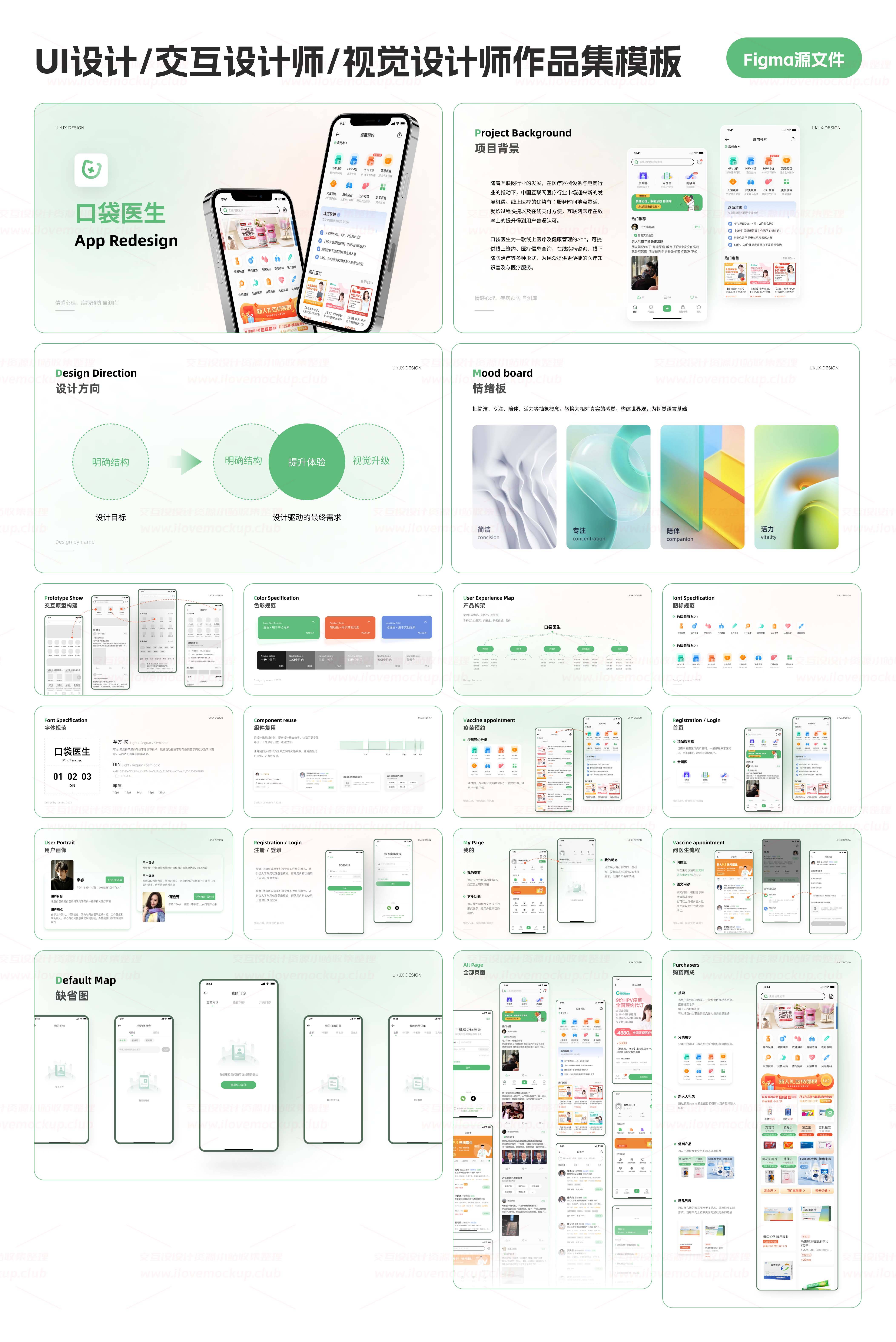 交互设计师、UI设计师、视觉设计师面试作品集包装模板figma源文件